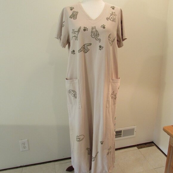 Vintage Viva City Beige Cats/Clothes Cotton Maxi Pockets XL - Picture 1 of 16